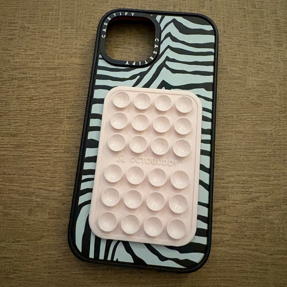 Casetify Zebra Pattern Case with Light Pink Octobuddy iPhone 15